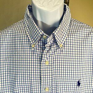 Ralph Lauren Men's white and blue checkered Performance long sleeve shirt XL
